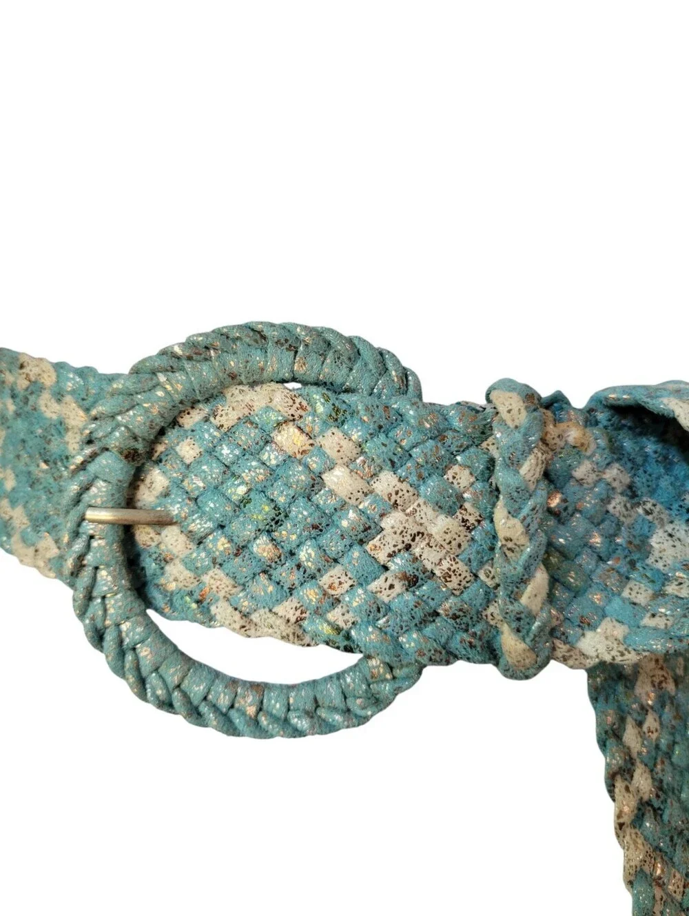 Boho Chic Woven Belt Turquoise & Gold Metallic Detail